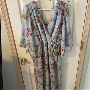 Floor Length Floral Bailey Blue V-Neck Maxi Dress